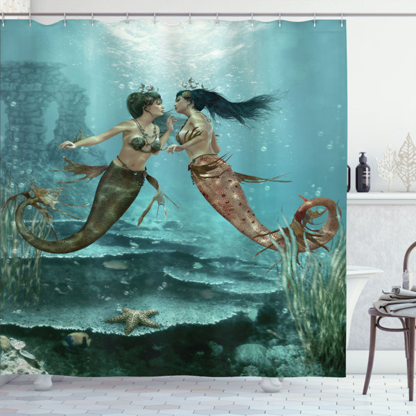 East Urban Home Mermaid Shower Curtain Set + Hooks Wayfair